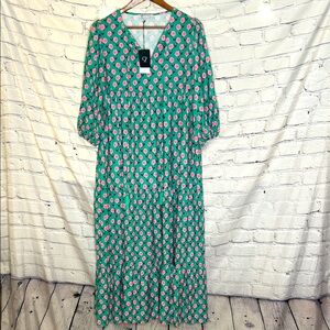 Collection By Cezele Green Pink Floral Maxi Dress Size Medium Brand New